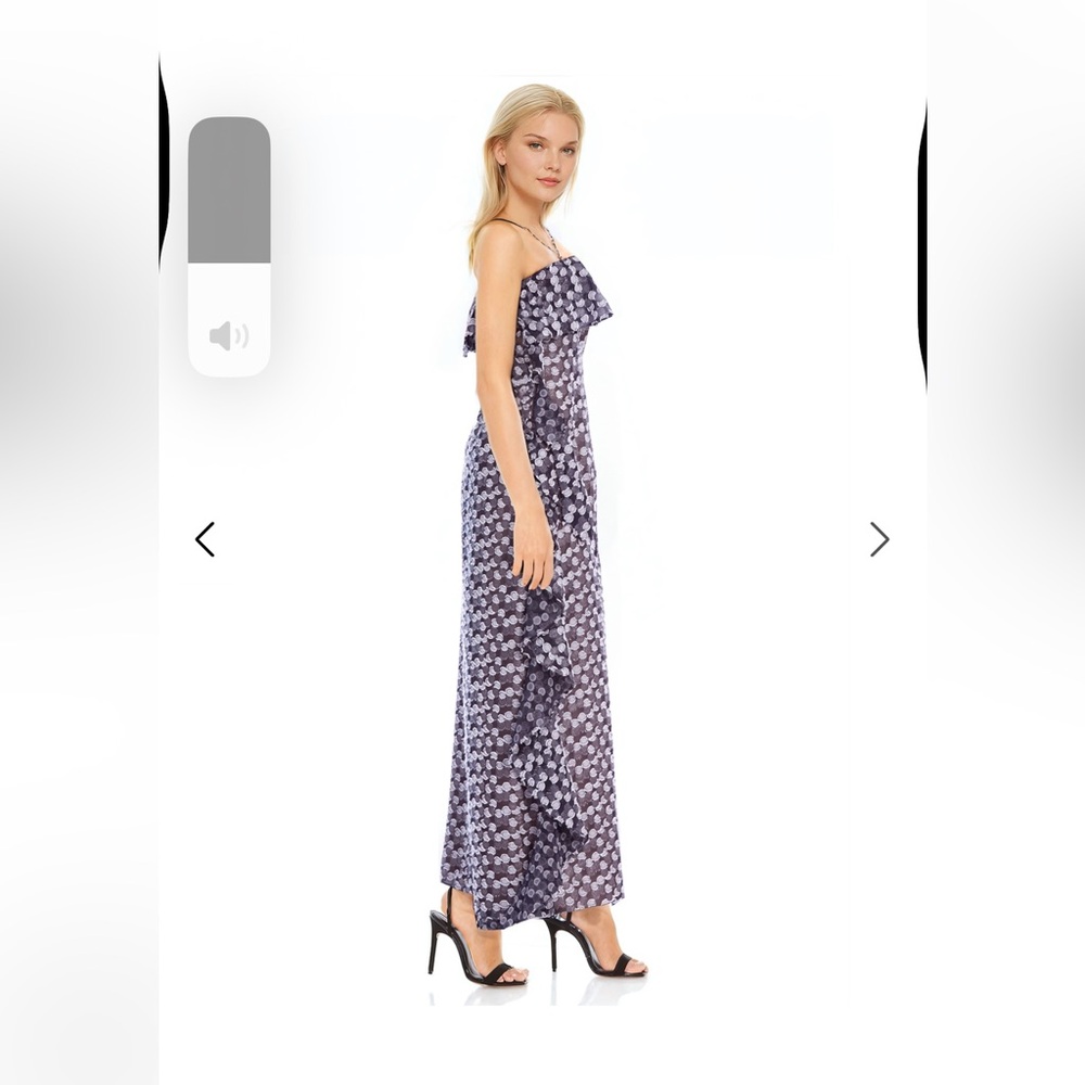 New Badgley Mischka Jewel Alix black silver popover ruffle maxi dress. Size 10 - Picture 6 of 15